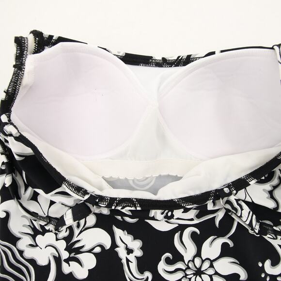 Lands End Tankini Top Black White Floral Scoop Neck Soft Cup Swimsuit Swim 2 - Picture 6 of 9